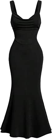 Verdusa Women's V-Neck Ruffle Hem Fishtail Bodycon Dress - Sleeveless Party & Cocktail Dress