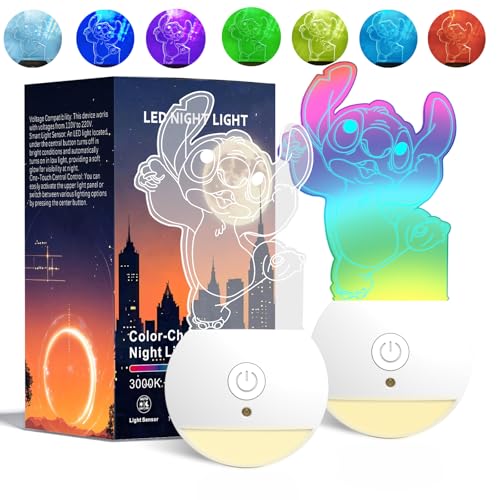 for Anime Cute Cat Night Light,3D LED Lamp,7 Color Light for Christmas Gifts,Gradual Changing Touch Switch for Holiday Gifts or Home Decorations【Two-Piece Set】 (Stitch)