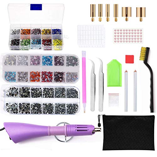 Rhinestones Tools - Hot fix Crystal Mixed Setter Applicator Wand Tool Kits Set with 7 Different Sizes Tips/Tweezers/2 Rhinestone Pickers/Brush Cleaning kit/4 Label/3 Boxes Hotfix Crystal Rhinestones