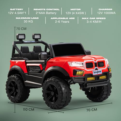 Image of Baybee Bumpy 4x4 Battery Operated Jeep for Kids, Ride on Toy Kid Car with RGB Windshield Light & Music | Baby Big Battery Cars | Electric Jeep Car for Kids to Drive 2 to 6 Years (Red)