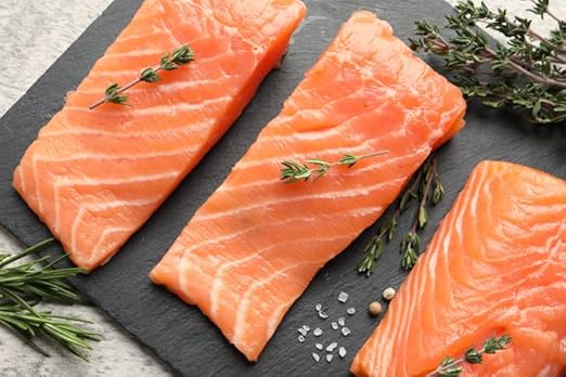 New York Steak & Seafood Set of Frozen Salmon Filets - Skinless Salmon Fillets of 8 oz Each - Omega-Rich Norway Atlantic Salmon Filets without Skin (12 Fillets, 8oz)