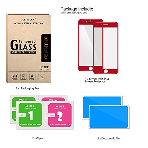 Akwox (Pack Of 2) Compatible With For Iphone 7 Plus Screen Protector, Full Cover Tempered Glass Screen Protector With Abs Curved Edge Frame For Iphone 7 Plus (Red) #TOP6