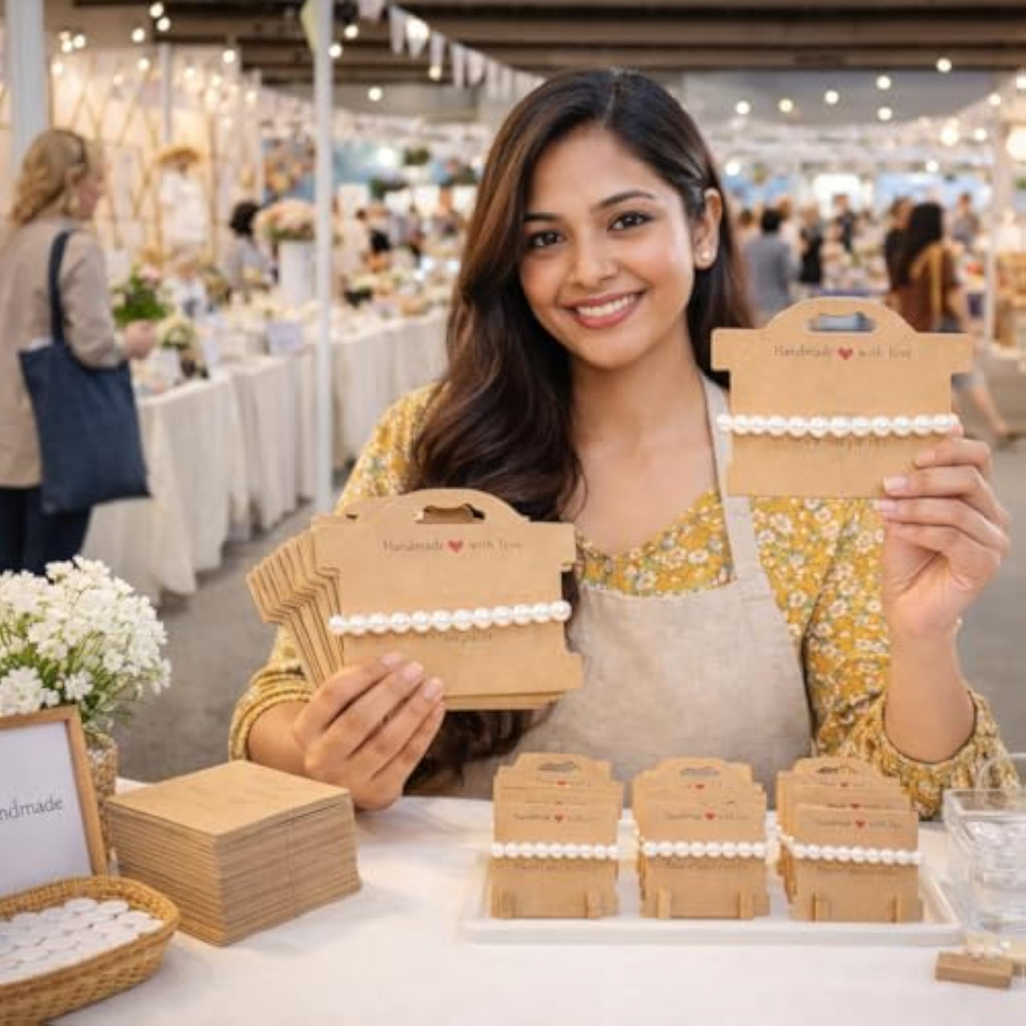 Handmade with Love Jewelry Display Cards, Brown Kraft, 200 Pcs