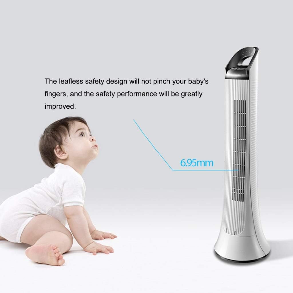 Tower Fan Home Vertical Air Cooler Floor Fan Powerful Cooling Office Quiet Leafless Fan Anti-Dump Design White 106 x 33 x 34 cm