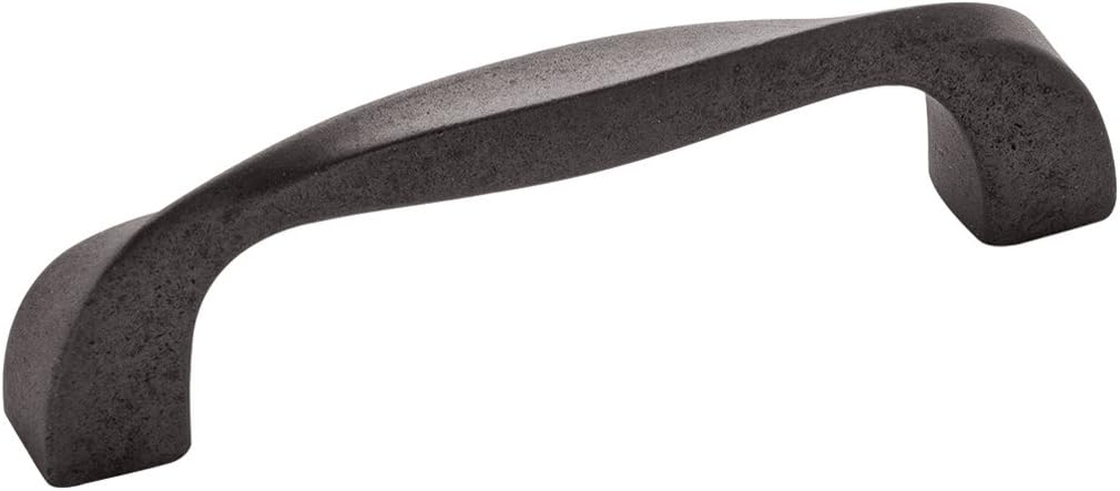 Hickory Hardware 1 Pack Solid Core Kitchen Cabinet Pulls, Luxury Cabinet Handles, Hardware for Doors & Dresser Drawers, 3-3/4 Inch (96mm) Hole Center, Black Iron, Twist Collection