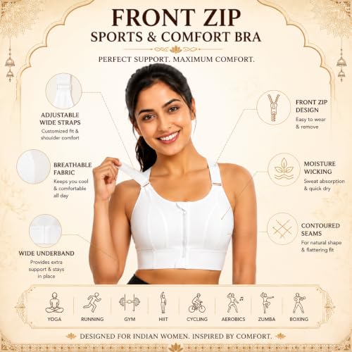 Image of Women Polyester Spandex High Impact Front Zip Sports Bra Fitness Criss Cross Back Crop Tops for Gym, Yoga & Workout - Size: M-4XL