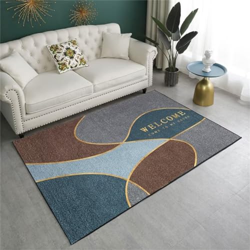 Tapis poil court lavable et antidérapant bleu pour salon moderne - 2