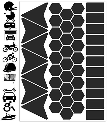 Biomar Labs 16 Adesivi Rifrangenti PVC: Per Cerchi, Casco, Bici, Moto - Sicurezza Notturna, 6,6x2 Cm