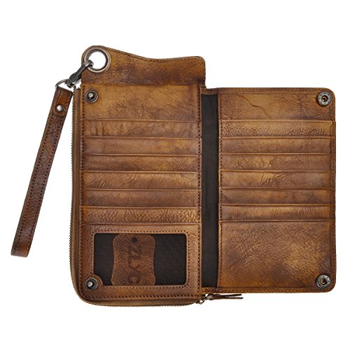 Zlyc Vintage Handmade Dip-Dye Leather Wallet Card Holder Long Clutch With Detachable Wristlet (Brown) #TOP2