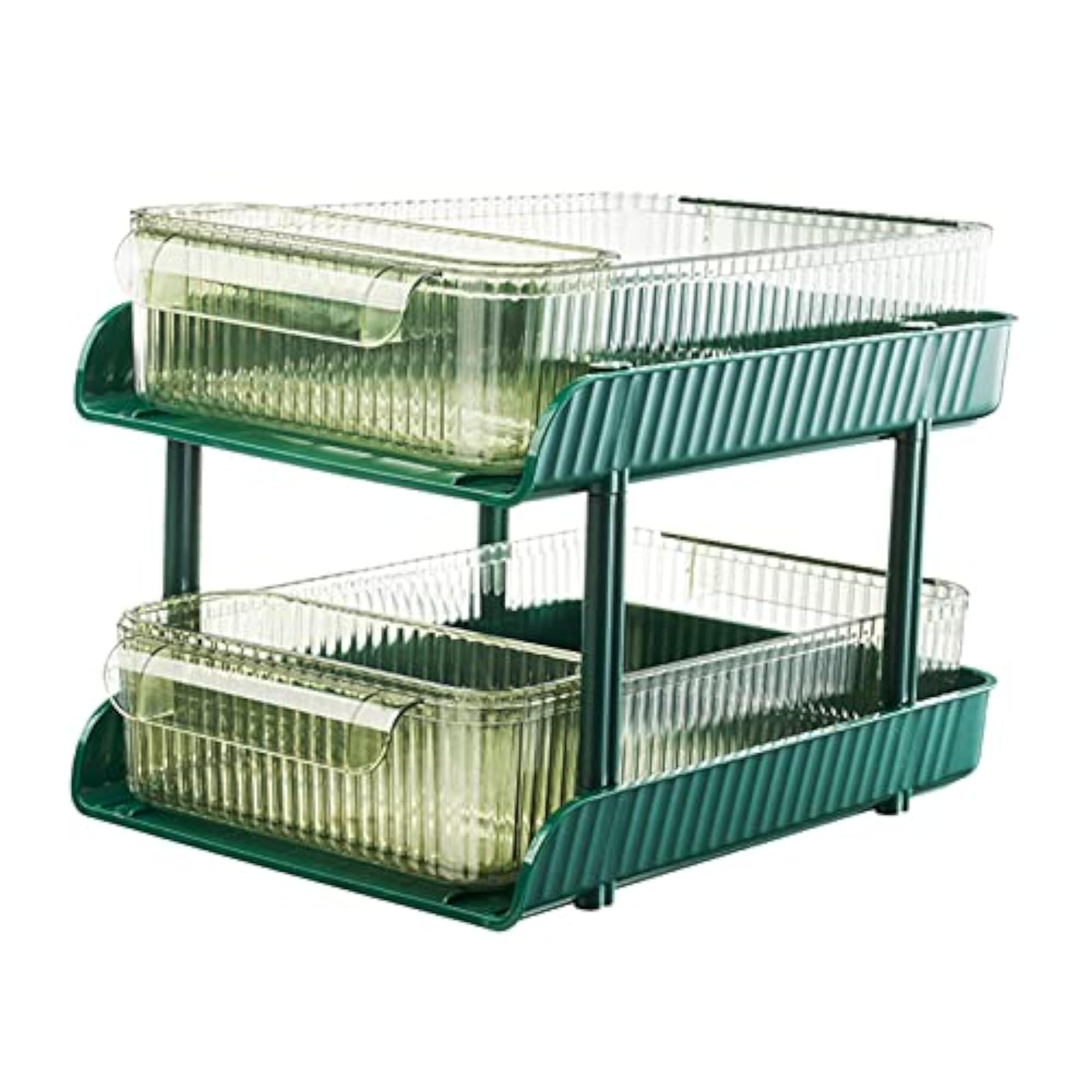 Desktop Organizer Storage with 2 Small Storage Boxes, Olive Green
