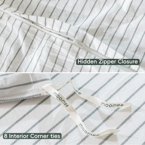 Image of MooMee Striped Duvet Cover Set 100% Washed Cotton Linen Like Oversized King | Relaxed Linen-like Texture. Soft, Breathable & Long-lasting Comfort. Lightweight. Hidden Zipper with 8 Interior Corner Ties