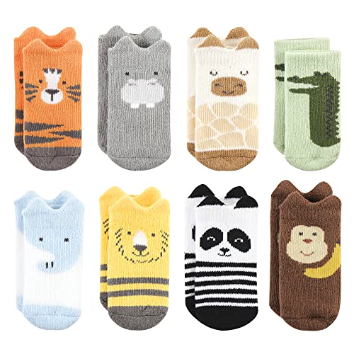 Hudson Baby Unisex Baby Cotton Rich Newborn and Terry Socks, Zoo Animals, 0-6 Months