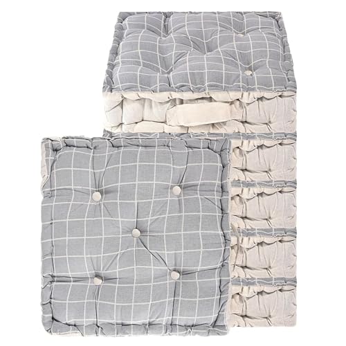 Kuber Industries (Pack of 6) Cotton Chair Cushions for Sitting | Chair Pad for Office Work & Posture Support | Button Sitting Cushion & Back Rest for Chair | Check Print - Light Grey