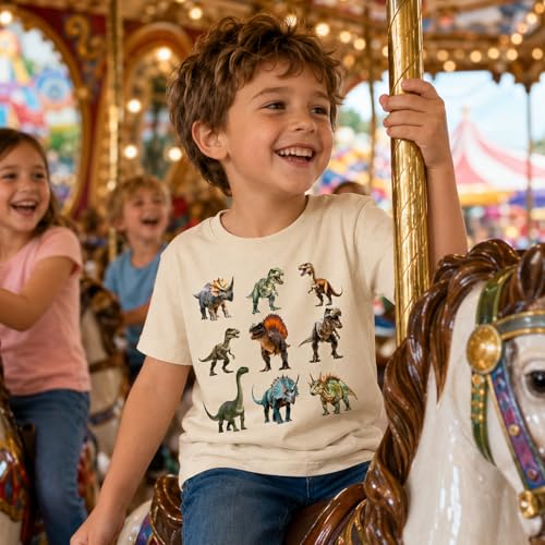 Image of Dinosaur Shirt for Kids Boys Girls Funny Toddler Dino Short Sleeve Graphic Cotton Tee Top 2-7T