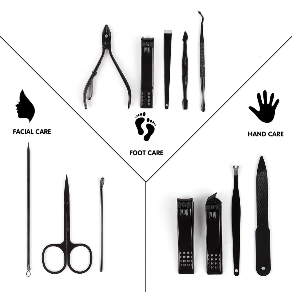 Cortaúñas, Kit de manicura y pedicura de 12 Piezas con Estuche de Viaje, Juego de cortaúñas para Mujer.