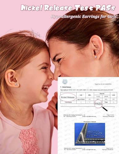 BESTEEL Silver Hypoallergenic Earrings for Girls Ages 8-12, Screw Back Stud Earrings for Kids, Cute Flat Back Surgical Steel Earring for Little Girl Sensitive Ears, Tiny Screwback Toddler Earrings Set2