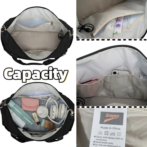 Image of Leaper Sports Duffel Bag with Charging Port, Travel Duffle Weekender Overnight Gym Bag for Women with Wet Pocket and Shoes Compartment, Yoga Crossbody Handbag Beige
