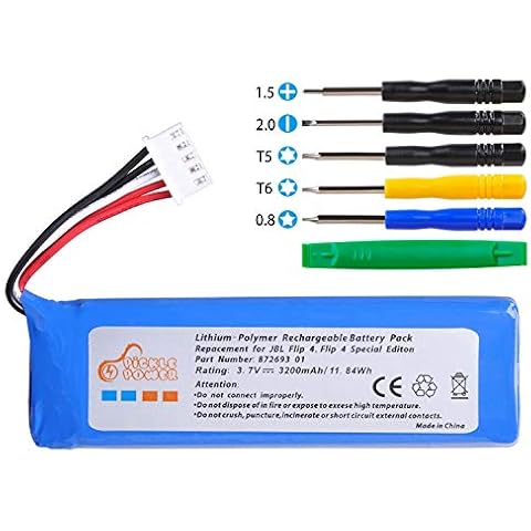 Pickle Power Rechargeable Battery for JBL Flip 4, Flip 4 Special Edition Speaker, JBL GSP872693 01, 3200mAh/11.84Wh with Tools Cover