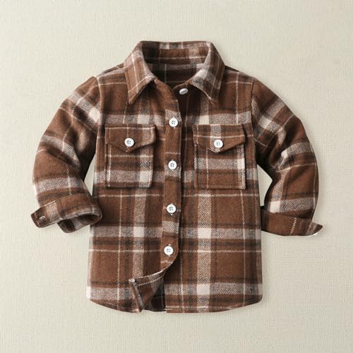 Boy Girls Flannel Shirt Coat Plaid Long Sleeve Lapel Collar Single Breasted Cardigan Jacket Fall Tops with Pocket3