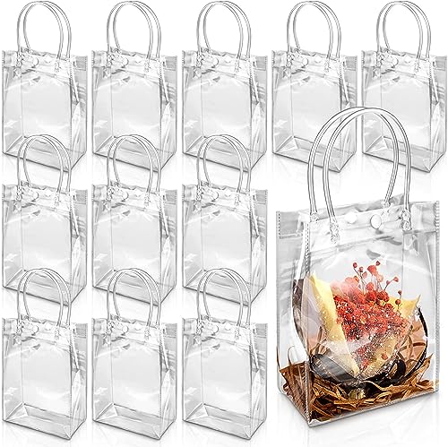 25Pcs Clear PVC Gift Bags with Handles 23x17x7CM Reusable Transparent Tote Bags for Party Favors Wedding Birthday Baby Shower Shopping Goodie Craft Bags