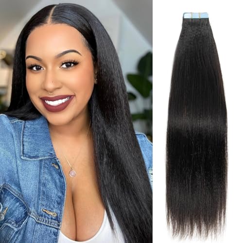 Tape in Hair Extensions 14 Inch Light Yaki Straight