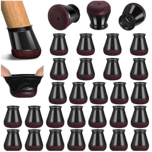 32 Stück Stuhlbeinkappen Schwarz Klein, Silikon Stuhlbeinschoner Rund, Schutzkappen für Stuhlbeine mit Umwickelte Filz, Filzgleiter für Stühle (Fit:14-20mm)