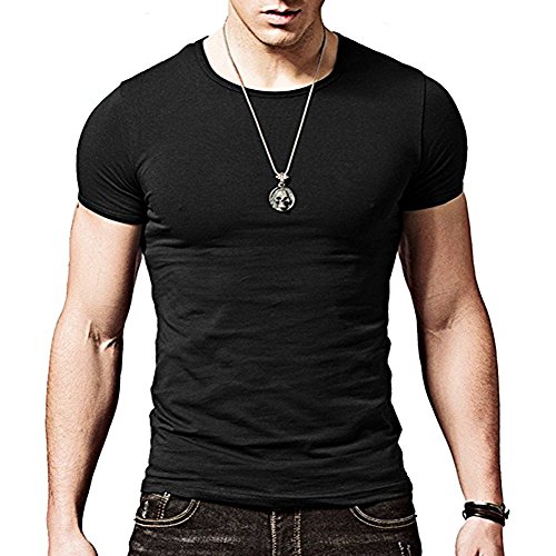 Camiseta negra ajustada de manga cortada con cuello redondo para hombre, de Butterme hombre Modal , negro