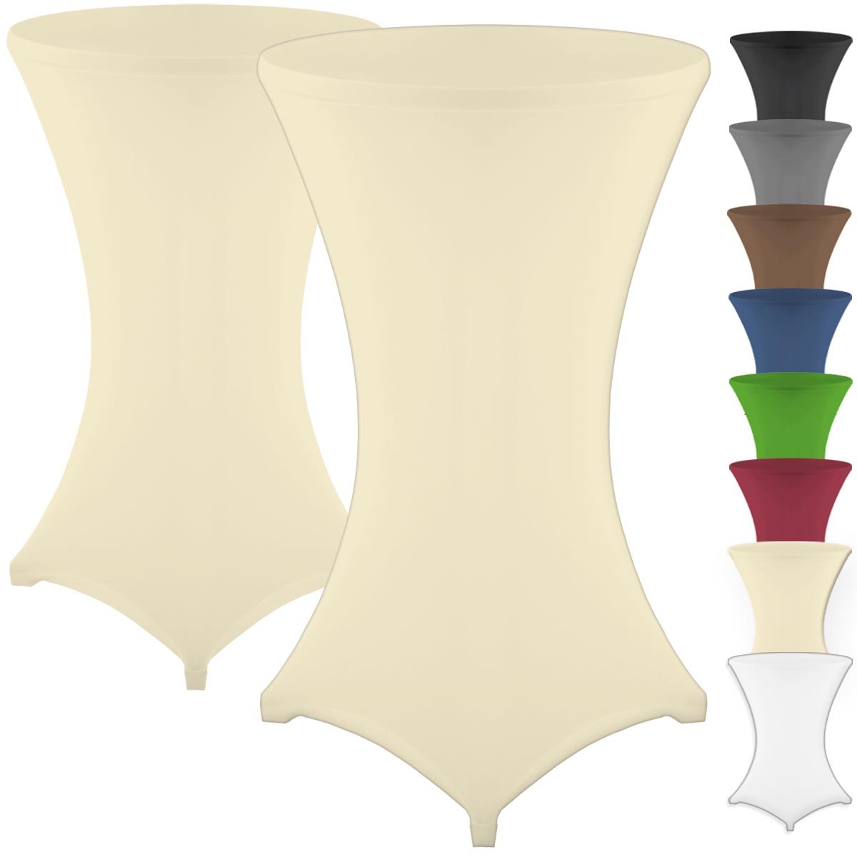 Gräfenstayn 2er-Set Stretch Stehtischhusse Diana mit Öko-Tex Siegel, Verstärkung im Fußbereich, in vielen Farben und Größen Ø60-65cm / Ø70-75cm / Ø80-85cm (Creme, Ø80-85cm)