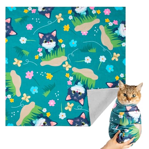 Image of Tuiskusa Cat Grooming Wrap, Cat Wrap for Cutting Nails, Self-Adherent Fabric Wrap for Cats, Cat Burrito Wrap Anti-Scratch, Anti-Escape, Multifunctional Swaddle Wrap Pet Tool 27.5x27.5 inch