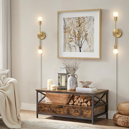 Image of KCO Lighting Gold Plug in Wall Sconce 2 Light Bathroom Vanity Light Plug in Brass Wall Reading Light Mid Century Modern Bathroom Wall Scones for Hallway Living Room Dining Room