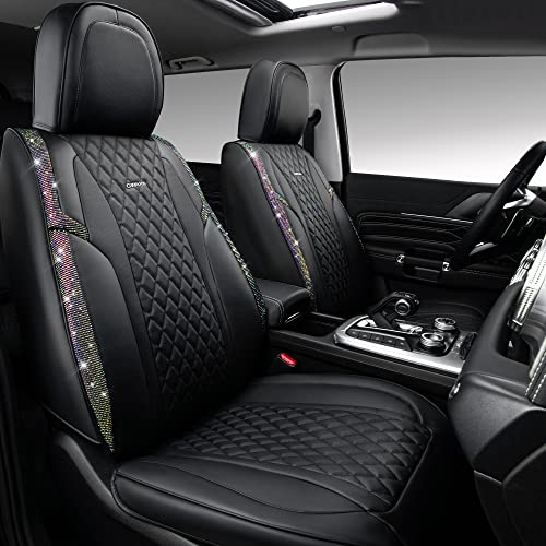 Car Pass Iridescent Diamond &Nappa Calfskin Leather Cushioned,Bling Seat Covers,Waterproof Heavy-Duty Anti-Slip,Universal Fit For Auto Suv Sedan,Sparkly Glitter Shining Rhinestone Full Set, Multicolor #TOP1