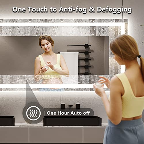 Image of 96x36 Inch LED Bathroom Mirror with Lights Front and Backlit Lighted Vanity Mirror for Bathroom Wall with 3 Colors Dimmable Anti-Fog Memory Shatter-Proof IP54 Waterproof Horizontal /Vertical
