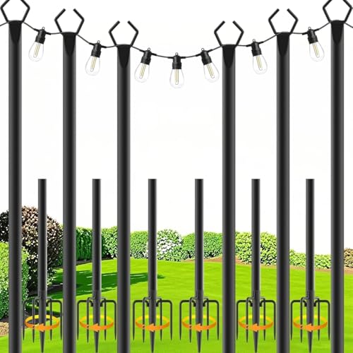 Image of zoegi 6 Pack 10Ft String Light Poles,Light Poles for Outside Lights with Fork,Outdoor Brackets Hanging Lights,Metal Stand for Deck Patio,Backyard,Wedding,Deck,Party