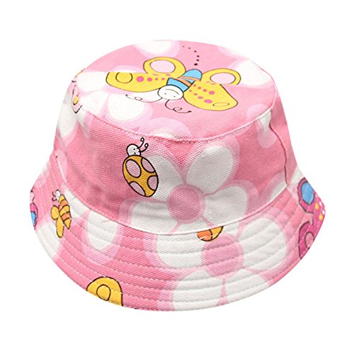 Cuekondy Toddler Baby Boys Girls Kids Cute Floral Bucket Sun Hat Canvas Outdoor Beach Summer Sun Protection Hat Cap(Pink,24M-6 years old(About 54cm))