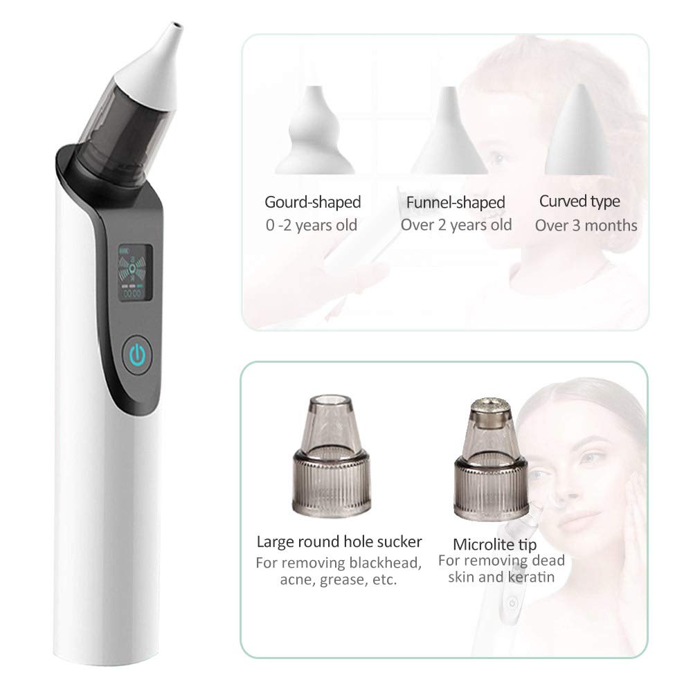 2 in 1 Bambino Aspiratore nasale Elettrico Neonato Neonato per Neonati detergente per Adulti Blackhead rimozione 3 velocità Regolabile 5 Punte sostituibili