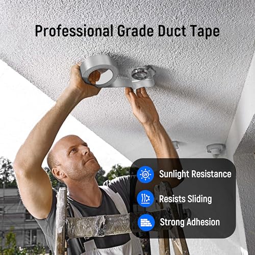 Image of Aluminum Foil Tape, 12 Pack Duct Tape Insulation Adhesive Metal High Temperature Duct Tape Heavy Duty Waterproof, Silver for Duct Work, Dryer Vent, HVAC，2 inch *22 Yards