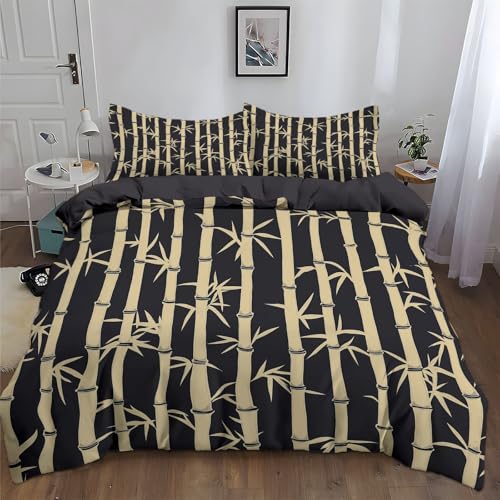 Generisch Juego de funda nórdica de 220 x 240 cm, diseño de plantas de bambú, reversible, estampado de fácil cuidado y microfibra, 1 funda nórdica y 2 fundas de almohada, color beige