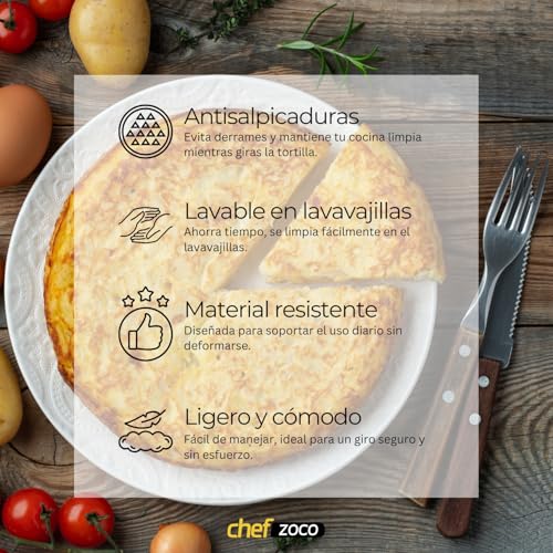 Miniatura 3 de Chefzoco Tapa Volteadora De Tortillas, Tapadera Sarten Tortilla, Tapa Volteatortilla, Diseñocon Mango Ergonómico, Accesorio De Cocina, Acero Inoxidable, Apta Para Sartenes O Plato De 30 Cm