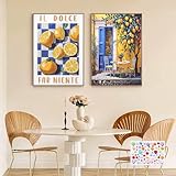 ZRUEWOT Italienische Wandbilder Küche 30×20 cm – 2er Set Zitronen Poster ohne Rahmen, Mediterrane Sommerdeko für Küche & Esszimmer, Bild mit Rahmen oder als Poster mit Rahmen verwendbar&Schlafzimmer