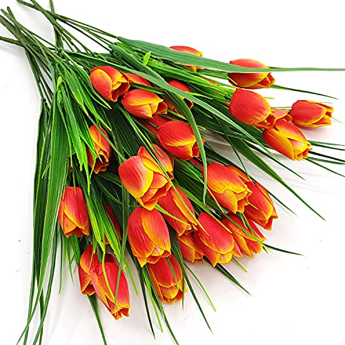 Guagb 8 Bundles Outdoor Artificial Tulips Fake Flowers Uv Resistant Faux Plastic Greenery Shrubs Plants For Home Outside Garden Porch Window Farmhouse Decor (Orange) #TOP4