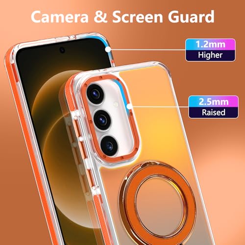 Image of Magnetic for Samsung Galaxy S25 FE 5G Case with Stand [Compatible with Magsafe] [Cute Fluorescent Design] [1 Screen Protector] Slim Translucent Matte Case for Galaxy S25 FE 5G 6.7 inch, Orange