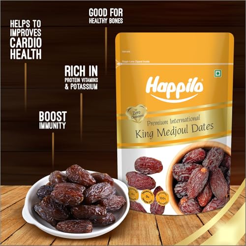 Image of Happilo Premium International King Medjoul Dates 200 G Each (Pack Of 2)|Khajoor Dry Fruit For Weight Management|Soft Chewy Texture & Sweet Caramel Taste| Zero Transfat