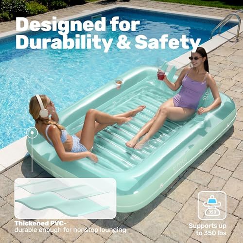 Sloosh Inflatable Tanning Pool Lounge Float, 85" x 57" Extra Large Sun Tan Tub Raft for Pool Sunbathing Suntan Blow up Pool Lounger Tanning Bed Floatie for Adults（XL-Cyan） — view 4