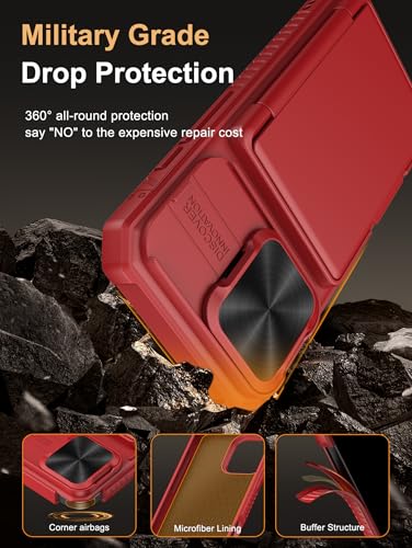 Image of Vihibii for iPhone 16 Pro Wallet Case with Card Holder (4 Cards) [RFID Blocking] & Slide Camera Cover & Raised Edges Protect Screen, Shockproof Rugged Phone Cover for iPhone 16 Pro 5G 6.3 inch 2024, Red