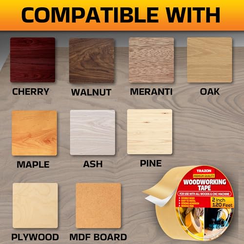 Image of Trazon Double Sided Woodworking Tape Super Strong, 2 Inch x 120 Feet, Wood Crafter Sticky Tool, Two Side Adhesive for Router Templates and CNC Machine, Removable & Residue Free