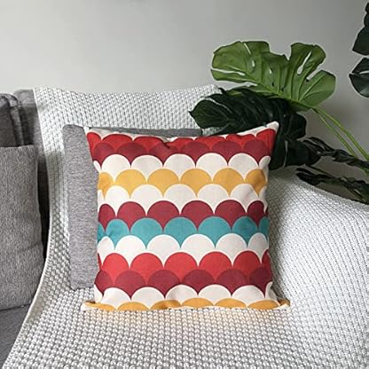 ZHAOMIMI 4er Set Dekorativ Kissenhülle Baumwolle Leinen Kissenbezug Dekokissen Sofakissen für Couch, Auto, Schlafzimmer 45x45 cm (Bunt Gitter) – Bild 6