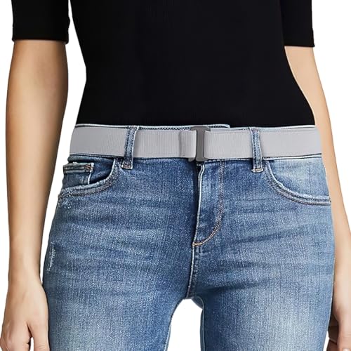 Women No Show Stretch Belt Invisible Elastic Web Strap Belt with Flat Buckle for Jeans Pants Dresses
