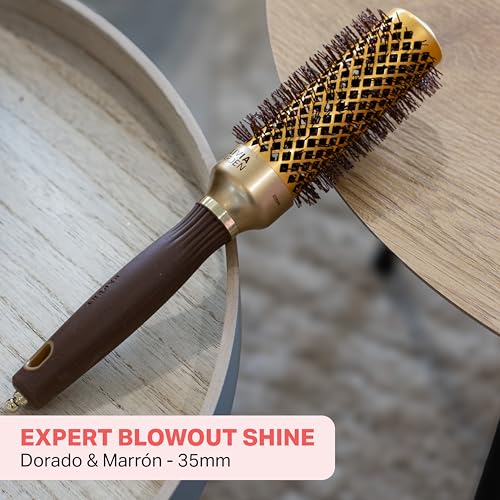 Olivia Garden Expert Blowout Shine - Dorado & Marrón - 35 - Cepillo redondo de cerámica antiestática para un secado brillante y sin encrespamiento - imagen 2