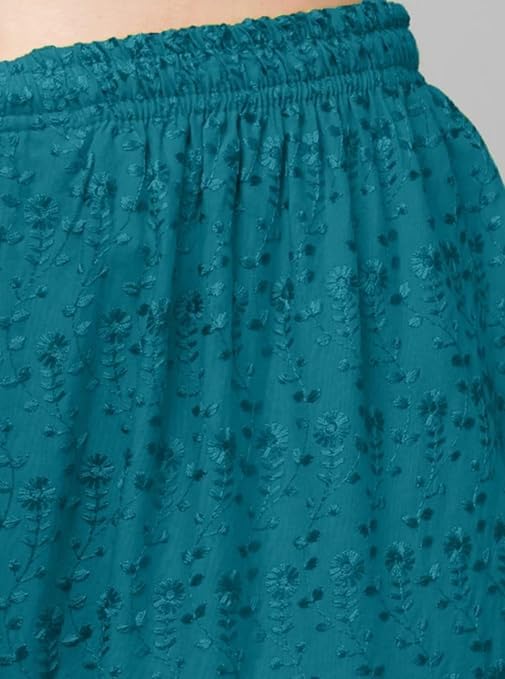 Image of Women's Palazzo Pants Rayon Trousers Chikankari Embroidered Lace Trim Wide Leg Straight Fit Flared Palazzo for Girls & Women