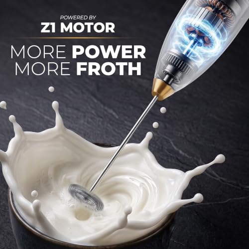 Image of Zulay Kitchen Powerful Milk Frother Wand With Duracell Batteries - Ultra Fast Handheld Drink Mixer - Electric Whisk Foam Maker for Coffee, Lattes, Cappuccino & Matcha - Z1 Motor - Exec Silver Gold